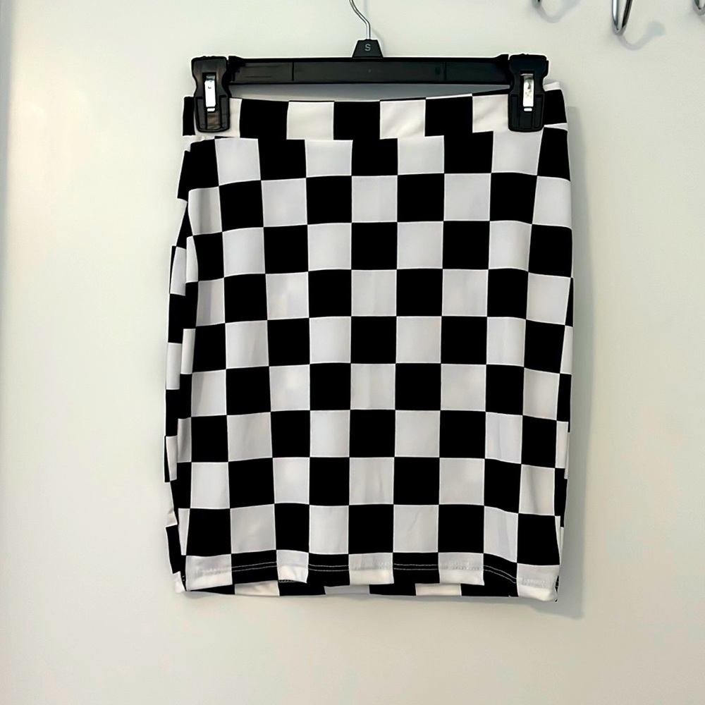 Race car checkered stretch shirt skirt